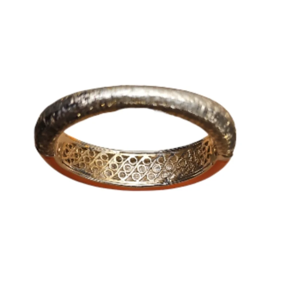 Vintage Peach Melon color Enamel Pave Rhinestone Hinged Bangle Bracelet.